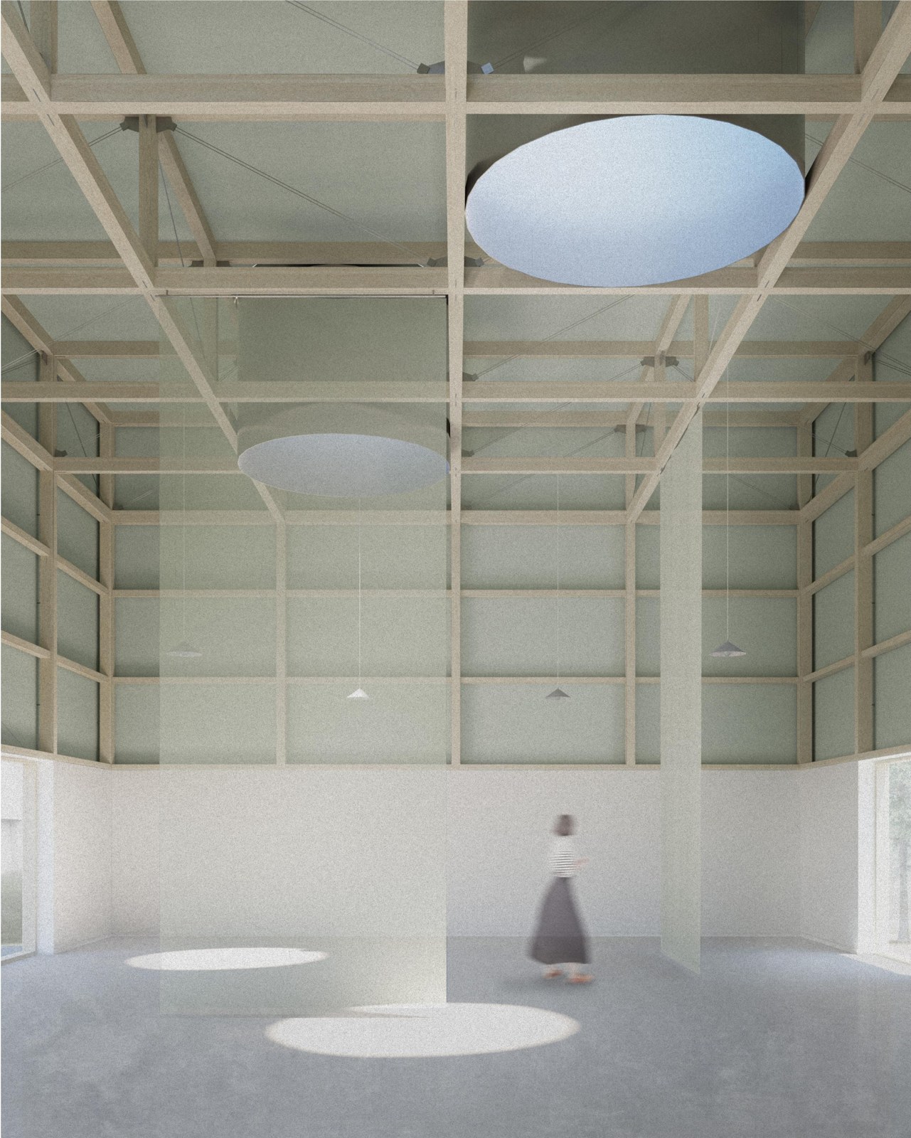 Visualisering / museumsinteriør med nytt trekonstruksjonslag